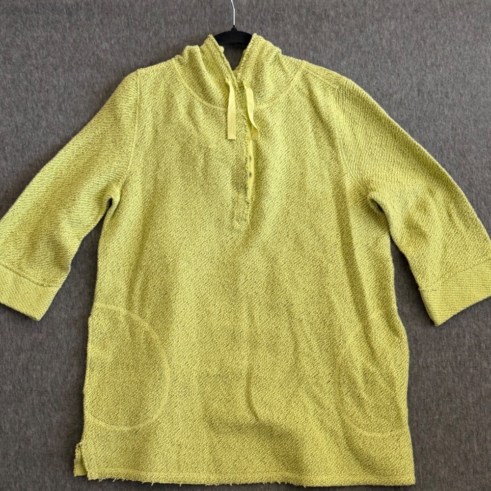 Soft Surroundings Lime Green Marled Knit Hoodie Tunic Henley Pockets Large 2BF96